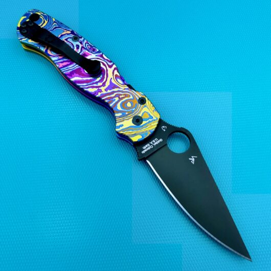 (Spyderco) Paramilitary 2 C81GPBK2 Custom Timasses 3 pattern Ano Titanium Scales & black hardware - Image 6