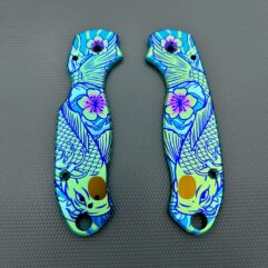 Spyderco Para 3 Scales ~ CNC Milled Titanium Custom Koi Pattern fits C223GP